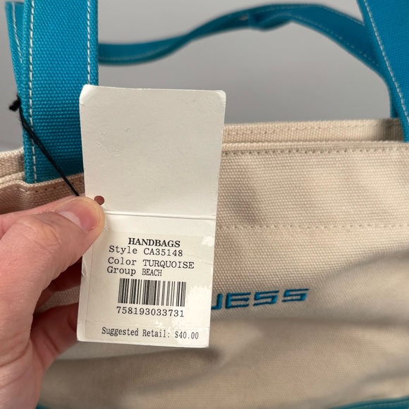 Guess Canvas‎ Turqouise Beach Tote Bag Embroidered Y2K Vtg (NWT) - Picture 7 of 13